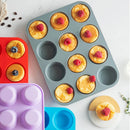 Axyaa Silicone 12-Hole Round Mold for Baking Cupcakes and Cookies