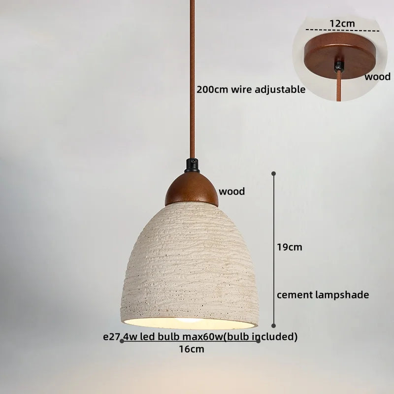 Axyaa LED Pendant Lights Modern Style Cement Wood Hanging Lamp