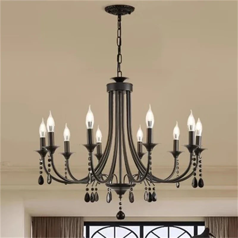 Axyaa European Classic Black Crystal Chandelier Candle Lighting