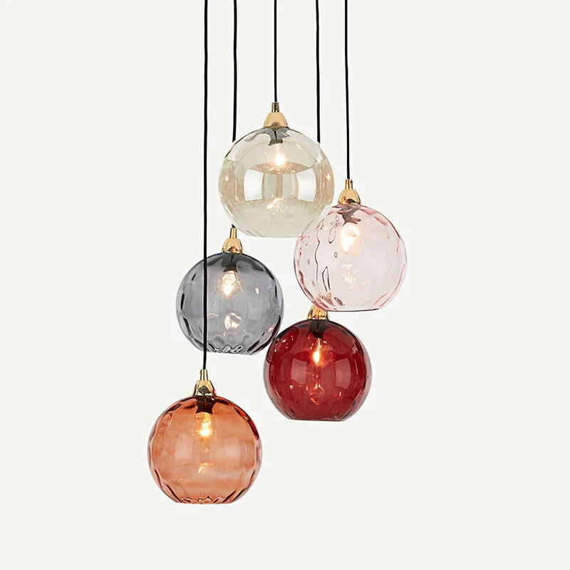 Axyaa Glass Ball Chandelier Lamp in Pink, Smoke Gray, Blue & Green for Living Room