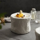 Axyaa White Ceramic Relief Stone Pattern Dessert Plate Molecular Cuisine Specialty