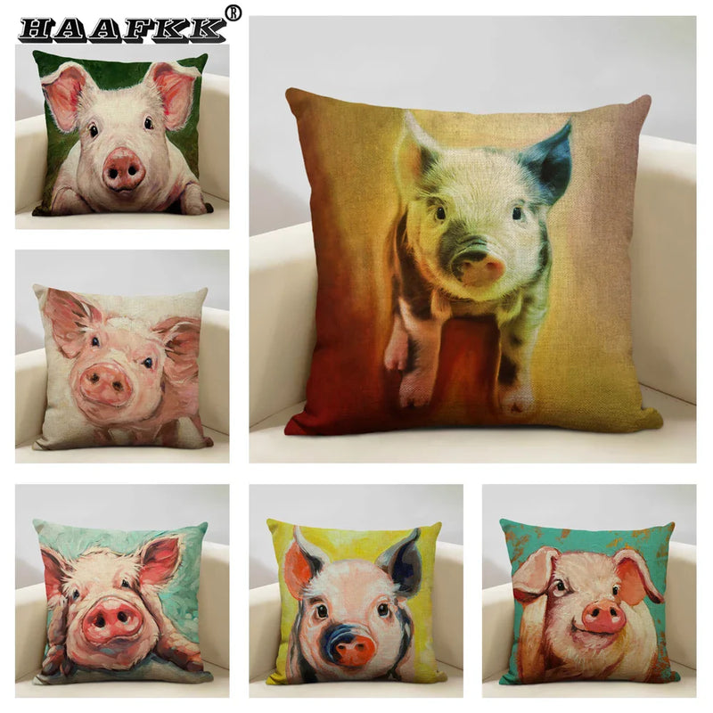 Cute Pig Pattern Pillowcase 45x45cm Axyaa Home Decor Sofa Linen Cushion Cover