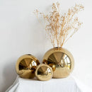 Golden Ball Ceramic Vase by Axyaa: Elegant Home Decor, Artistic Flower Pot, Hydroponic Art Ornament.