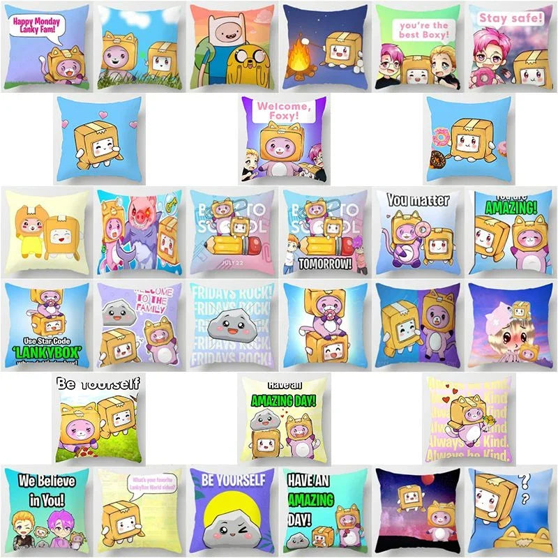 Axyaa Cartoon Print Designer Pillow Cases: Lankybox Series Home Decor Cushion Cover