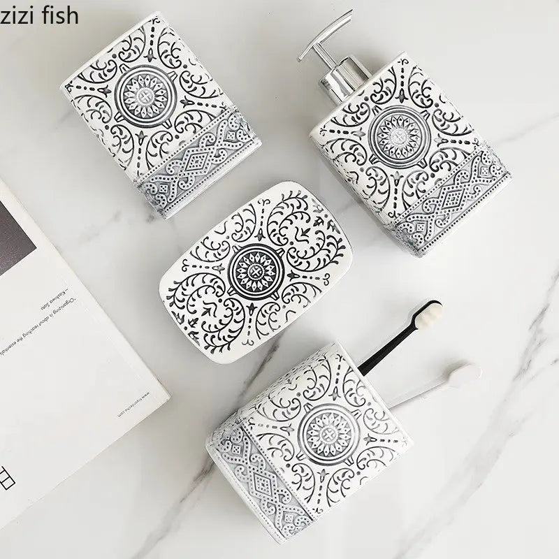 Axya Geometric Ceramic Bathroom Set in Black and White -  Bathroom Accessories