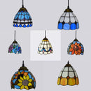 Mosaic Pendant Light with Stained Glass Shade in Colorful Mediterranean Style by Axyaa