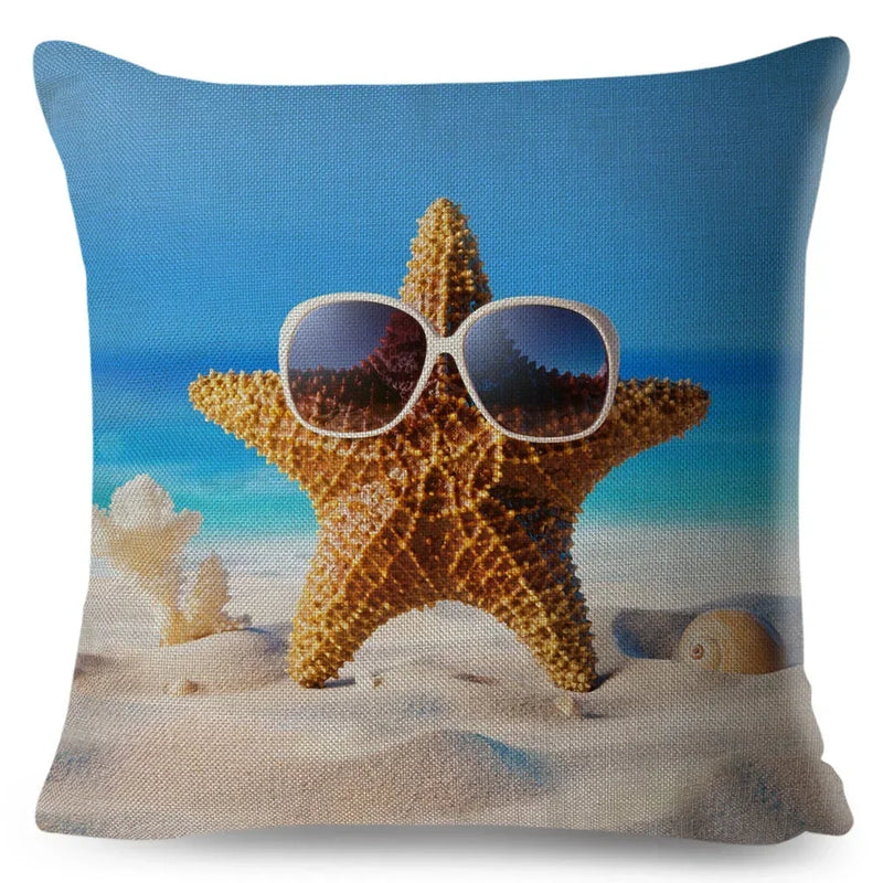 Axyaa Starfish Print Linen Pillowcase for Home & Car Decor
