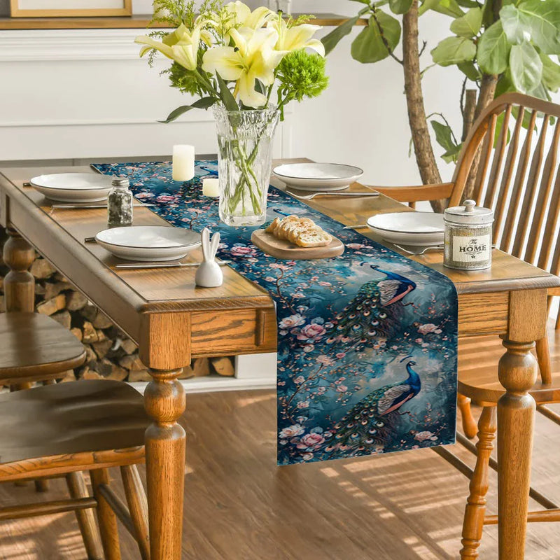Axyaa Peacock Plant Table Runner: Elegant Dining and Wedding Decor