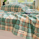 Axyaa Green Check Raw Cotton Double Bed Sheets Set Queen/King Flat Top Full Cover