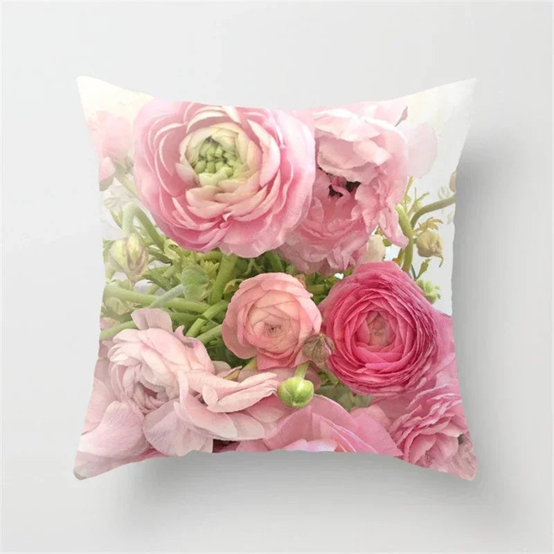 Axyaa Pink Flower Pattern Decorative Cushion Cover for Sofa Pillows - Polyester Material