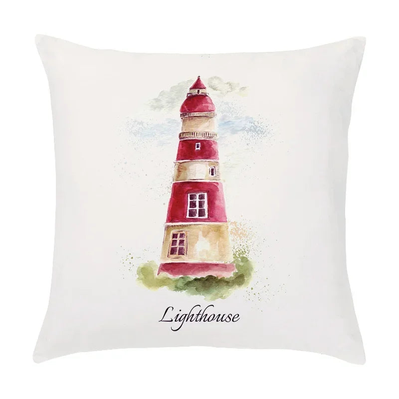 Axyaa Cartoon Sailboat Hot Air Balloon Lighthouse Cushion Cover