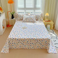 Axyaa Green Check Raw Cotton Double Bed Sheets Set Queen/King Flat Top Full Cover