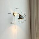Axyaa Glass Lampshade Pull Chain LED Wall Light Fixture for Bedroom Home Indoor Lighting