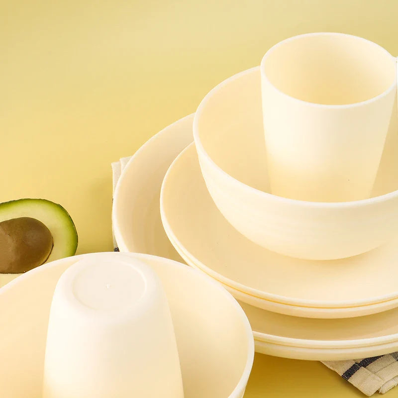 Axyaa White Plastic Tableware Set: Plate, Bowl, Cup, Fruit Plate, Dessert Plate, Salad Bowl, Drink Cup