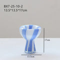 Axyaa Blue White Striped Glass Vase for Artistic Flowers and Home Decor