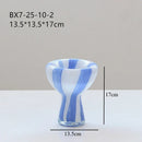 Axyaa Blue White Striped Glass Vase for Artistic Flowers and Home Decor