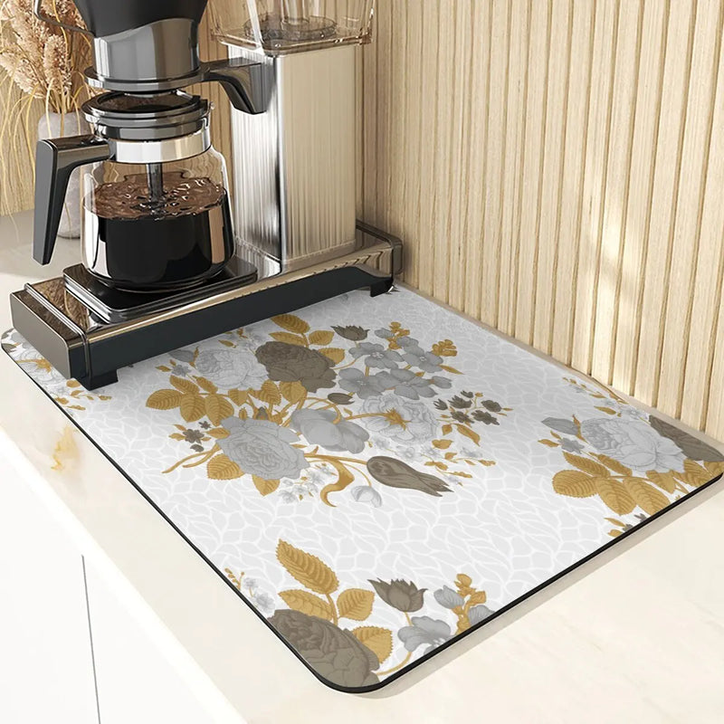 Axyaa Flowers Pattern Kitchen Absorbent Drying Mat: Stylish Table Decor & Accessory