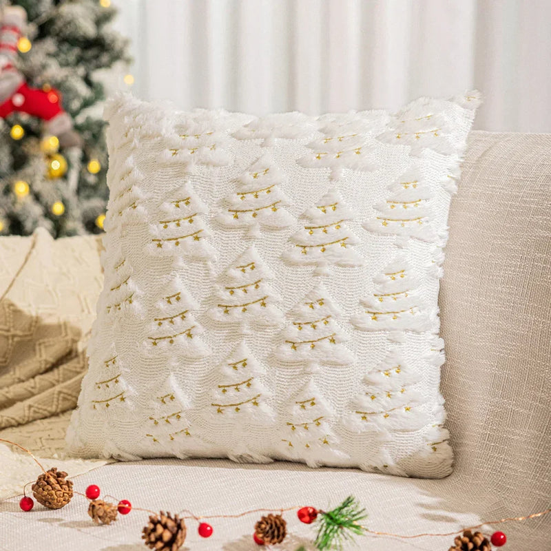Luxurious Christmas Tree Embroidered Pillow Covers by Axyaa