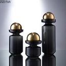 Axyaa Black Glass Vase with Golden Ball Lid - Desk Decoration, Flower Arrangement, Hydroponics