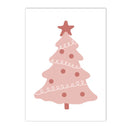 Boho Pink Christmas Tree Snowflake Wall Art Print Set by Axyaa