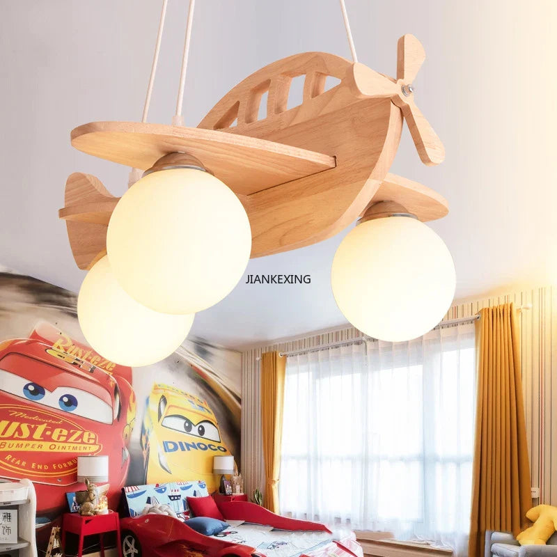 Axyaa Wood Airplane Chandelier LED Suspension Light for Boy Bedroom