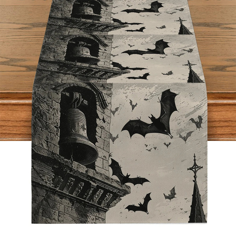 Axyaa Halloween Bat Table Runner for Kitchen Holiday Party Decor