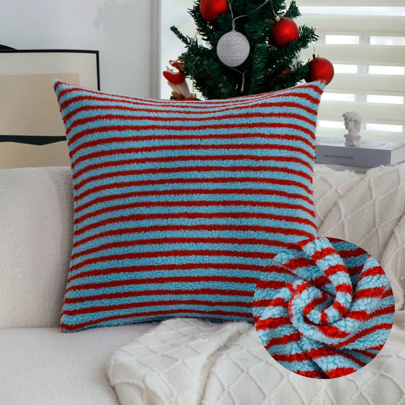Axyaa Plush Contrast Stripe Cushion Cover for Elegant Living Room Decor