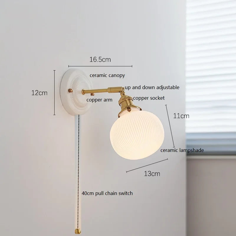 Axyaa White Glass LED Wall Lights with Copper Arm Socket, Up Down Lighting