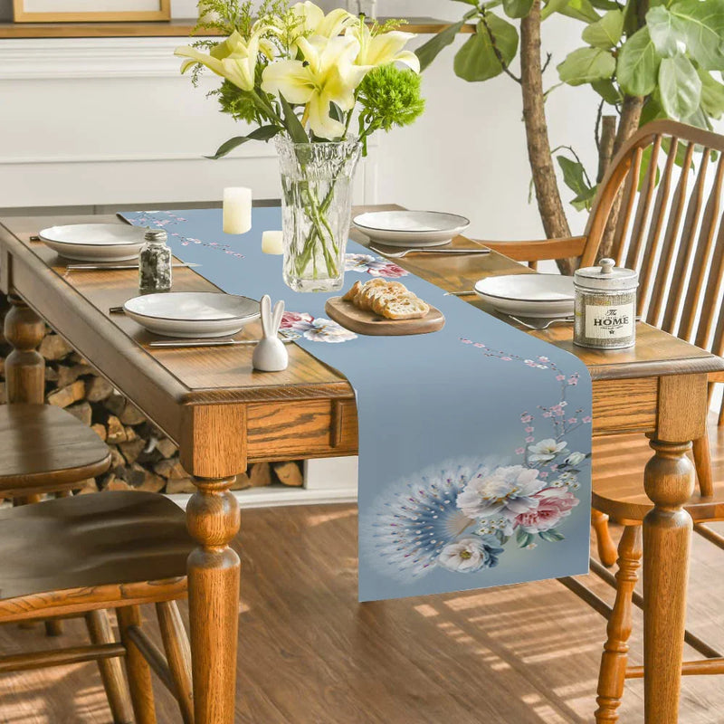 Peony Blossom Table Runner by Axyaa: Farmhouse Dining & Wedding Party Decor