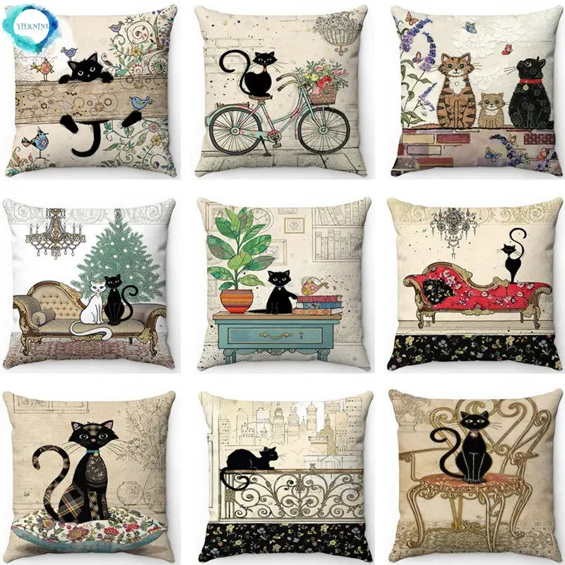 Axyaa Cartoon Cat Pattern Sofa Cushion Covers - Lovely Animal Pillowcase