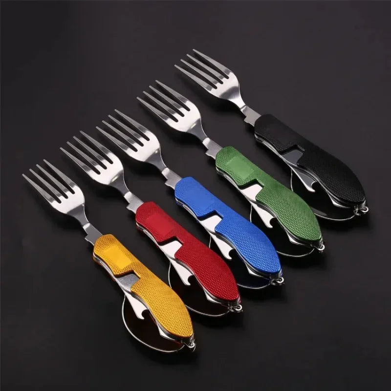 Axyaa 4-in-1 Foldable Stainless Steel Cutlery Set for Outdoor Camping & Picnic