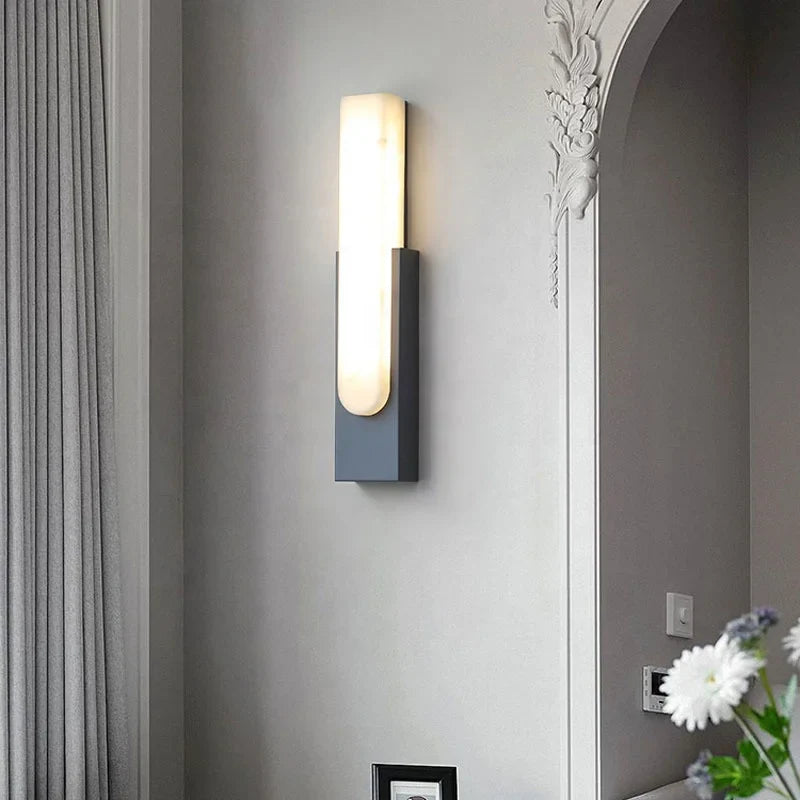 Axyaa Modern Nordic Marble LED Wall Sconces - Grey Metal Home Decor Wall Light