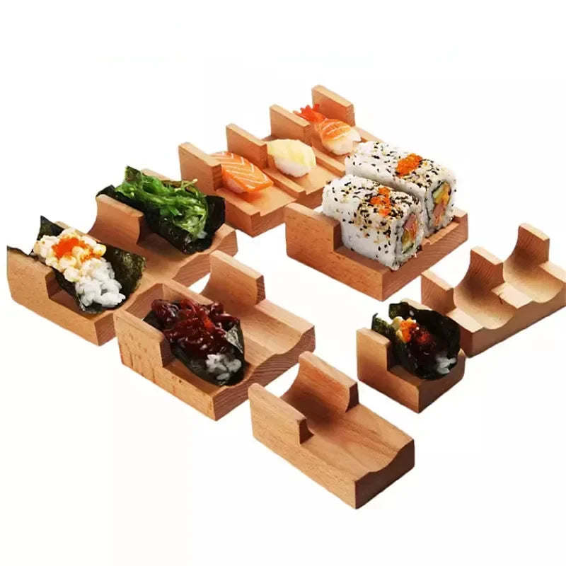 Axya Wooden Sushi Rack Holder | Taco Snack Plate Stand | Restaurant Home Cuisine Display