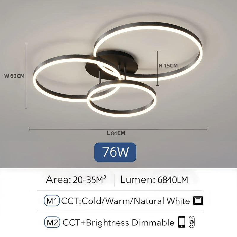 Axyaa Smart Led Chandeliers 3 Circle Ceiling Light with Remote Control App