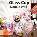 Axyaa Double Wall Glass Cup with Handle, 300ml, Ins Style, Heat Resistant