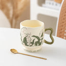 Axyaa Linglong Flower Ceramic Coffee Cup Saucer Set, Original Watercolor Design
