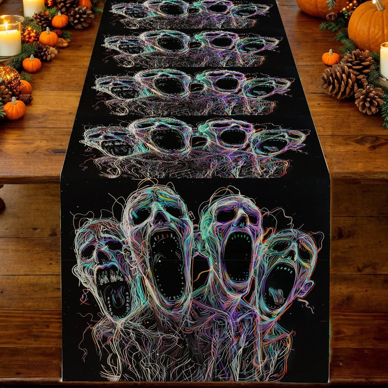 Axyaa Halloween Ghost Lines Table Runner for Home Wedding Decoration