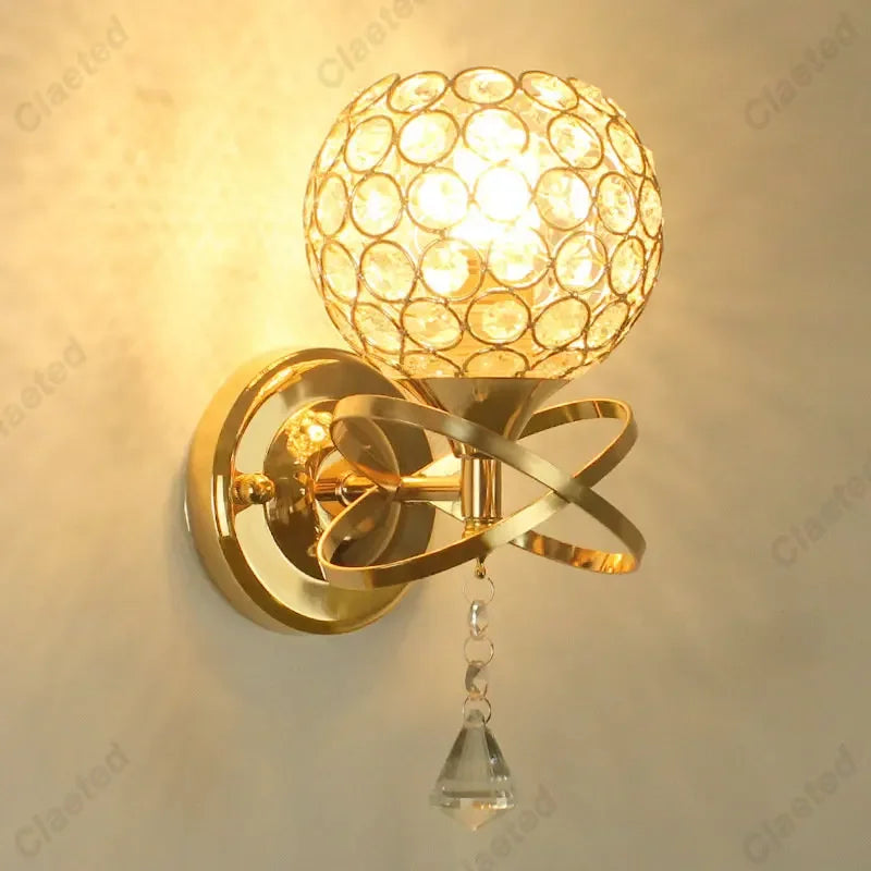 Axyaa Crystal Wall Sconce: Elegant Bedroom Bedside Lamp E27 EU Style Home Lighting