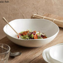 Axyaa Ceramic Salad Bowl for Restaurant Tableware, White Wave Mouth Dessert Sashimi Soup Bowl