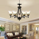 Axyaa Rustic Glass Shade Chandelier - Vintage Metal Hanging Lamp for Living Room