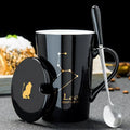Axyaa Constellations Ceramic Mug Set with Spoon & Lid, 420ml Black Coffee Cup