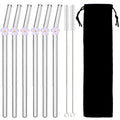 Axyaa Glass Straw Set: 6 Reusable Smoothie Cocktails Straws with Cleaning Brush