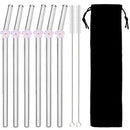 Axyaa Glass Straw Set: 6 Reusable Smoothie Cocktails Straws with Cleaning Brush