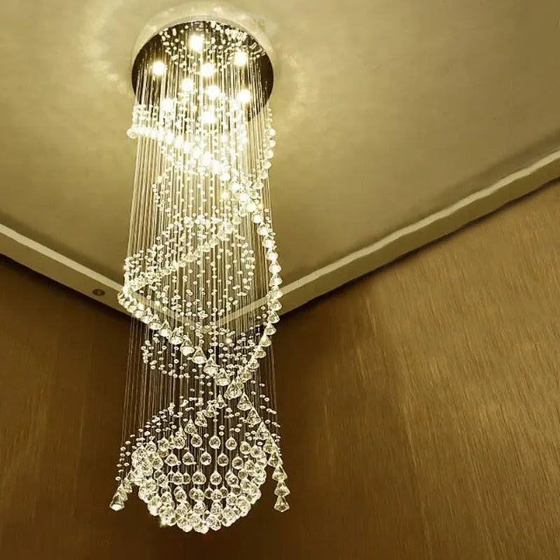 Axyaa Double Spiral Crystal Chandelier: Luxe K9 Crystal Electric Lighting for Elegant Spaces