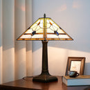 Stained Glass Table Lamp Mission Style by Axyaa - Amber Brown for Home Office