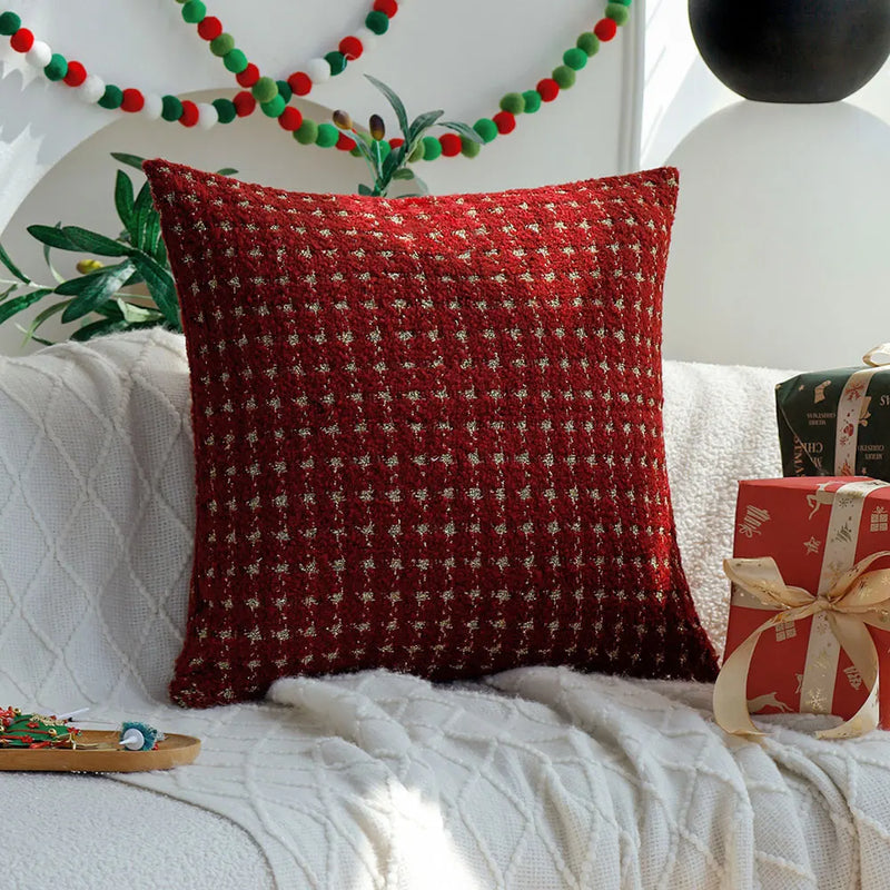 Axyaa Red Gold Houndstooth Christmas Cushion Cover 45x45 - Sofa Decor Party Home