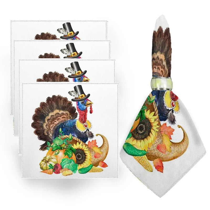 Axyaa Fall Harvest Pumpkin Napkins Square Tablecloth - Set of 4