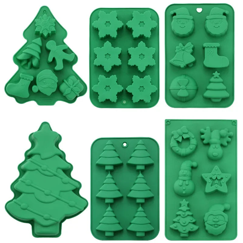 Silicone Christmas Chocolate Mold Set Snowflake Tree Stars Elk Snowman Axyaa