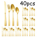 Axyaa Gold Square Handle Cutlery Set - 40pcs Stainless Steel