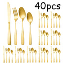 Axyaa Gold Square Handle Cutlery Set - 40pcs Stainless Steel